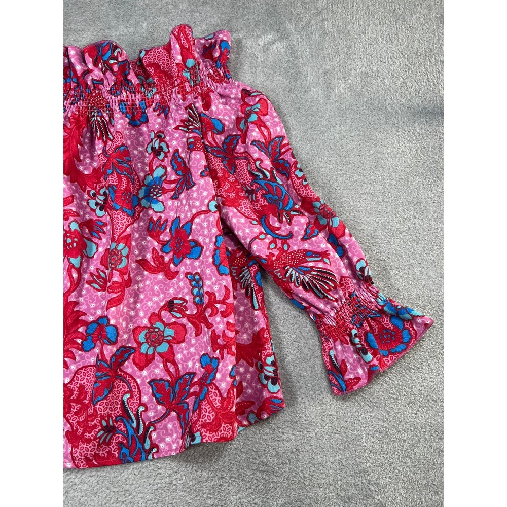 Tuckernuck Pink Floral Off the Shoulder Smocked Blouse Large Boho Preppy coastal - Picture 10 of 10